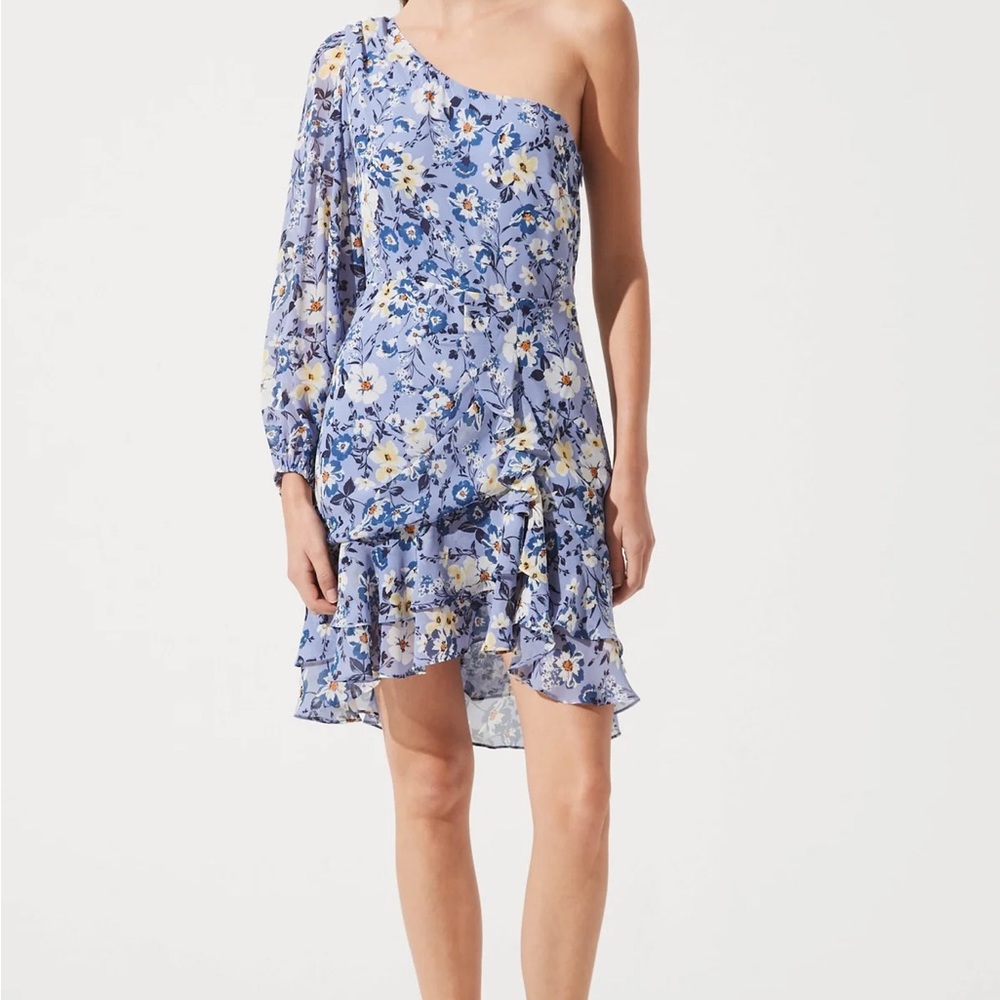 ASTR the Label SANTORINI FLORAL ONE SHOULDER DRESS Long Sleeve XS